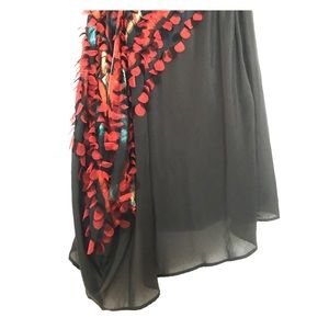 Asymmetrical Black Skirt with Red Accent